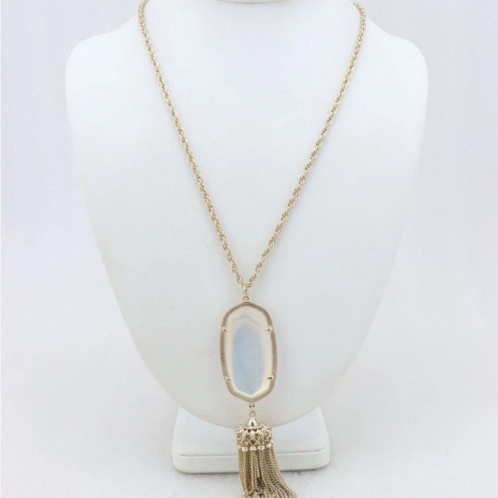 NWOT Kendra Scott Rayne Mother of Pearl Gold Tassel Pendant Necklace - Picture 2 of 16